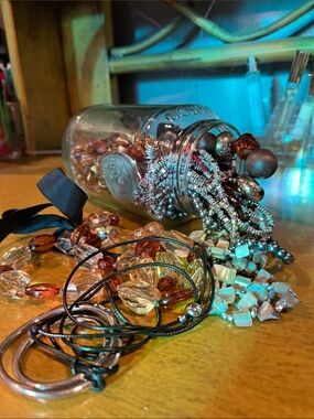 Big Coastal Grandma Surprise Jewelry Jar in Brown, Amber, Red
